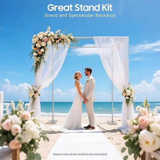 9.84ft Square Backdrop Stand Heavy Duty 4 Post Backdrop Stand Kit Pipe and Drape Photo Background Support Kit Party Back Drop Adjustable Stand Adjustable Metal Frame with Flat Base