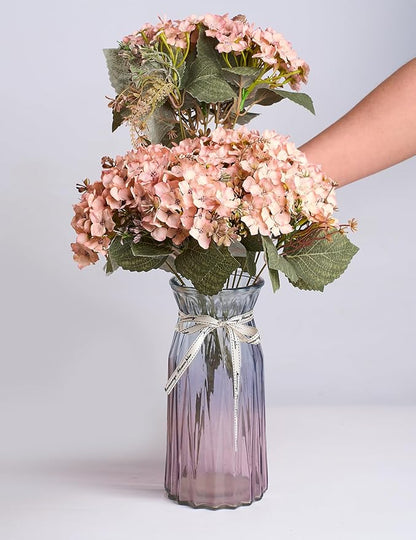 Hydrangea Artificial Flower 3pcs Realistic Faux Silk Hydrangeas Fake Flowers Bouquets Arrangements Decor for Wedding Spring Mother's Day, Home Table Decorations, Pink Champagne Flower