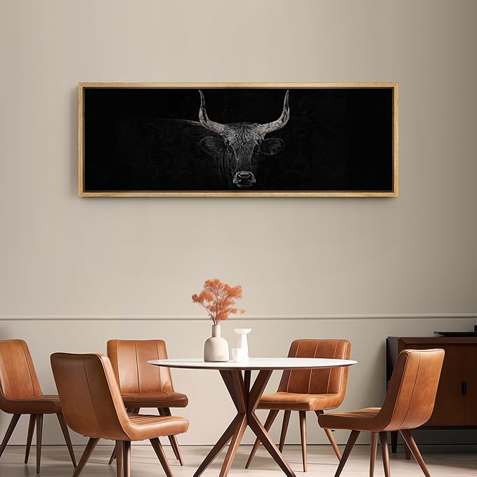 SIGNFORD Large Framed Canvas Print Wall Art Monochrome Bull Illustrations Modern Art Relax/Calm Warm for Living Room, Bedroom, Office - 60"x20"