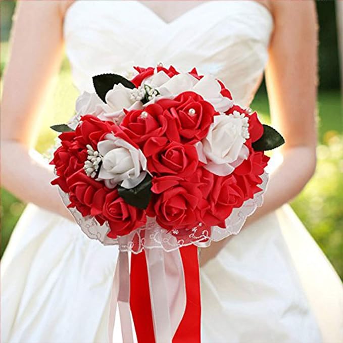 Artificial Rose Flowers 50pcs Red Fake Roses Artificial Foam Roses Real Looking w/Stem for DIY Wedding Bouquets Centerpieces Bridal Shower Party Home Cake Flower Decoration (Classic Red, 50 pcs)