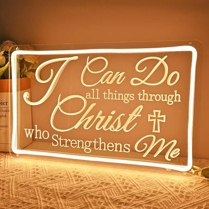 SYLHOME Led Neon Light Sign I Can Do All Things Through Christ Bedroom Living Room Wall Sign Decor Wedding Birthday Party Decoration USB 15.75"X9.8"
