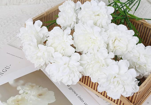 White Carnations Artificial Flowers 15PCS Carnations Flowers Silk Flowers 21.25in Fake Flowers for Wedding Home Table Centerpieces Floral Arrangements(White)