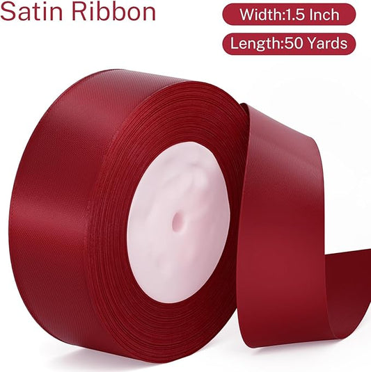 Burgundy Ribbon 1-1/2 Inch Maroon Dark Red Satin Ribbon 50 Yards for Crafts Wrapping Hair Bows Bridal Bouquets Christmas Wedding Party Decoration