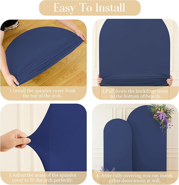 HB HBB MAGIC Navy Blue Arch Backdrop Cover Set of 2 Navy Blue Arch Cover 7.2 and 6ft Wedding Arch Cover Stretchy Backdrop Bridal Baby Shower Birthday Party Arches Stand Covers Spandex
