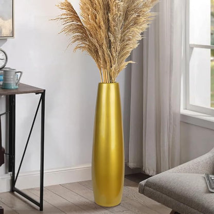 Gold Ceramic Tall Floor Vase,28 Inch Large Modern Flower Vases for Home Décor,Wicker Big Floor Vases Decorations for Farmhouse, Living Room,Bedroom,Standing Plastic Vase Decorative Tall