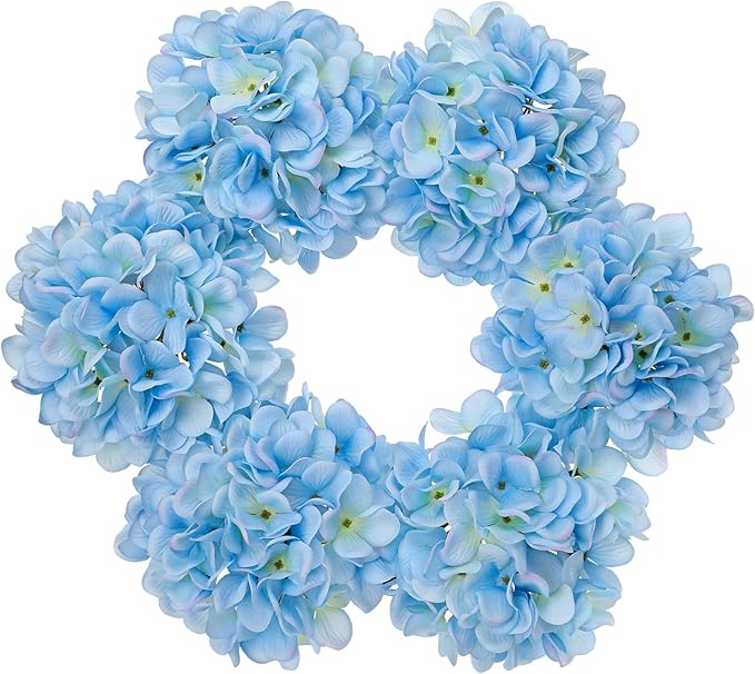 Hollyone 6 Pcs Blue Hydrangea Artificial Flowers Heads with Stems Silk Faux Hydrangea Blue Fake Flowers for Home Indoor Outdoor DIY Floral Wedding Flower Bouquets Kitchen Table Centerpiece Decor