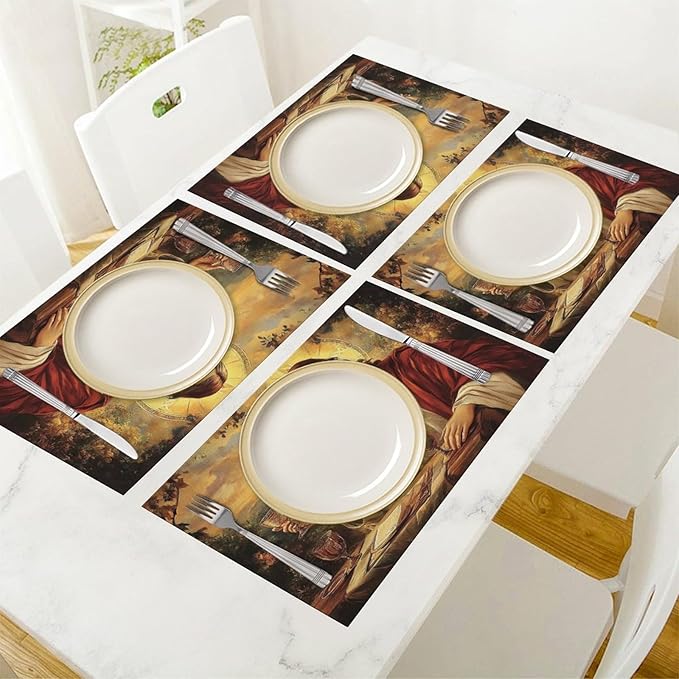 Christian Jesus Placemats Set of 6 Christian Gift Religious Jesus Christ Faith Place Mat Machine Washable Place Mats for Dinner Table Mats 6 PCS
