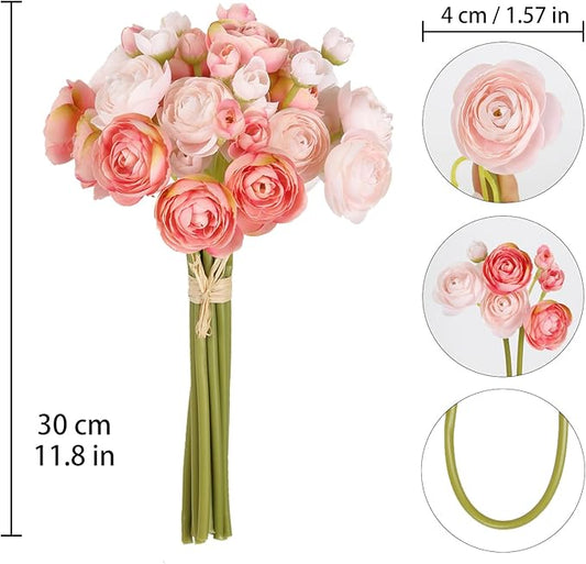 IPOPU Artificial Ranunculus Pink Silk Flowers with Stems 12PCS Mini Fake Flowers for DIY Wedding Bouquet Bridal Shower Decorations Floral Filler Flowers Centerpieces (Shade of Pink)