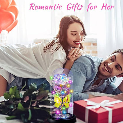 Rainbow Butterfly Rose Flower Birthday Gifts - Women Gifts for Her Anniversary Valentines Mothers Day Christmas Thanksgiving - Light Up Rose Flower Gifts for Wife Mom Grandma Girlfriend Lady Girl