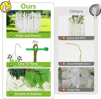 Yastouay 38 Pcs Wisteria Hanging Flowers, 3.77 Ft/Pcs Artificial Hanging Flowers, White Fake Wisteria for Wedding Party Ceremony Backdrop Home Decoration