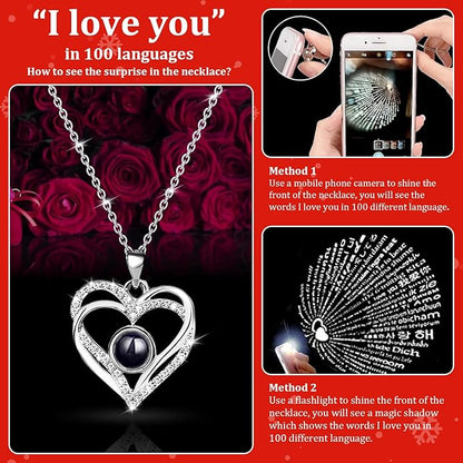 HITOP Rose Gifts for Women - Cute Teddy Bear with Preserved Real Roses Forever Flowers and I Love You in 100 Languages Necklace for Girlfriend Her Wife Mom Grandma on Birthdays, Anniversaries