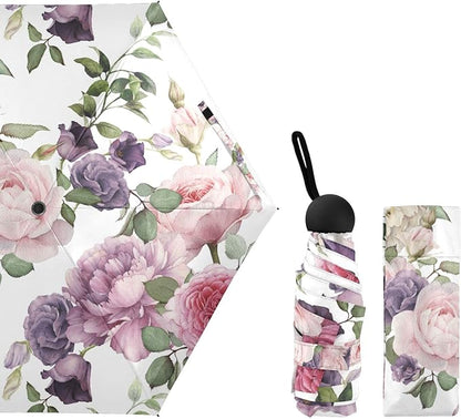 MRMIAN ALAZA Pink & Red Rose Flowers Purple Roses Folding Umbrella for Rain Sun Travel Mini Lightweight Compact Umbrellas