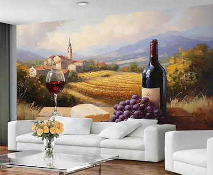 Tuscany Vineyard Wall Mural, Countryside Winery Scene 3D Wall Murals, Italian Rural Landscape Wallpaper Mural, for Living Room Bedroom Large Wallpaper Indoor Decor 157.5" W x110.3 H