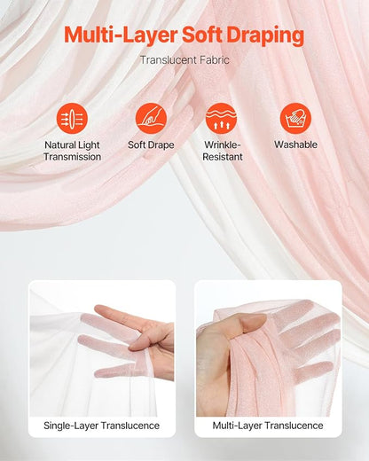 VEVOR Artificial Wedding Arch Flowers Kit, Pink Wedding Arch Flowers with Drapes Kit- 2 Pcs Floral Arrangement, 2 Pcs Sheer Drapes, for Ceremony Bouquets Reception Backdrop Decoration（No include wood）