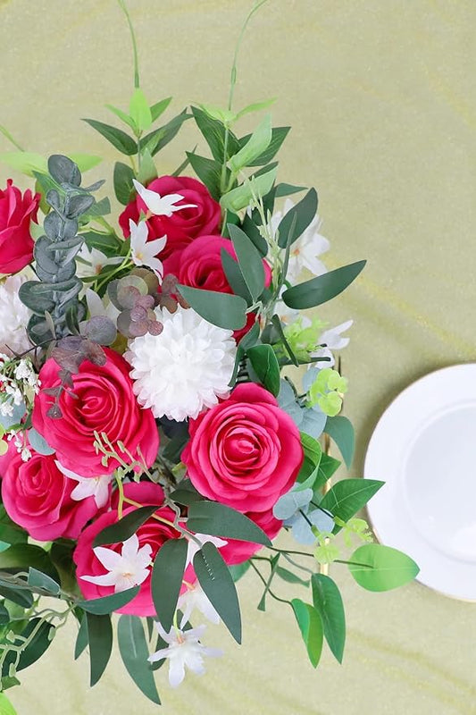 50pcs Roses Artificial Flowers Real Touch Fake Flowers with Long Stems Silk Flowers for Wedding Bouquet Centerpices Decorations Party Bridal Baby Shower Home Decor (Hot Pink)