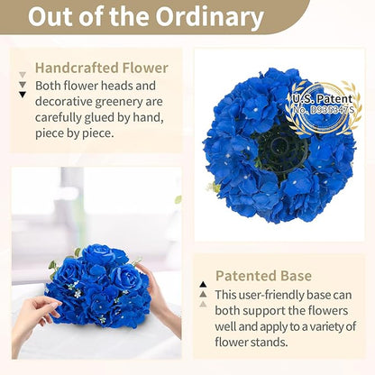 NUPTIO Royal Blue Flowers for Centerpieces: 2 Pcs 11.8 inch Diam Artificial Flower Balls for Centerpieces - Fake Flower Ball Arrangement Bouquet Rose Wedding Centerpieces for Tables Decorations