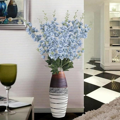 8 pcs Dusty Blue Delphinium Artificial Flowers, 34.25''Artificial Snapdragon Flowers Tall Fake Flowers Silk Flowers Faux Delphinium Bulk for Tall Vase Home Wedding Garden Table Decor (Dusty Blue)