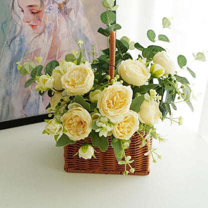 FagusHome 25 Pcs Silk Peony Artificial Flower Heads 4 inch Fake Peony Flowers Heads with Stems Artificial Peony Flower Heads in Bulk Wholesale for Wedding Home Decor (Yellow)