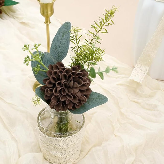 Artificial Flowers, 50pcs Artificial Rose for DIY Bouquets Arrangement, Brown and Tan Dahlia Flowers Foam Fake with Stems for Wedding Shower Party Floral Arrangements Tables Home Decorations
