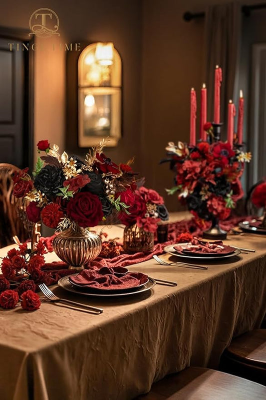 TINGE TIME Rose Artificial Flowers Combo, Fake Foam Roses with Stems for DIY Autumn Wedding Bridal Shower Decorations Party Table Centerpieces Fake Floral Arrangement Home Decor(Gothic Black and Red)