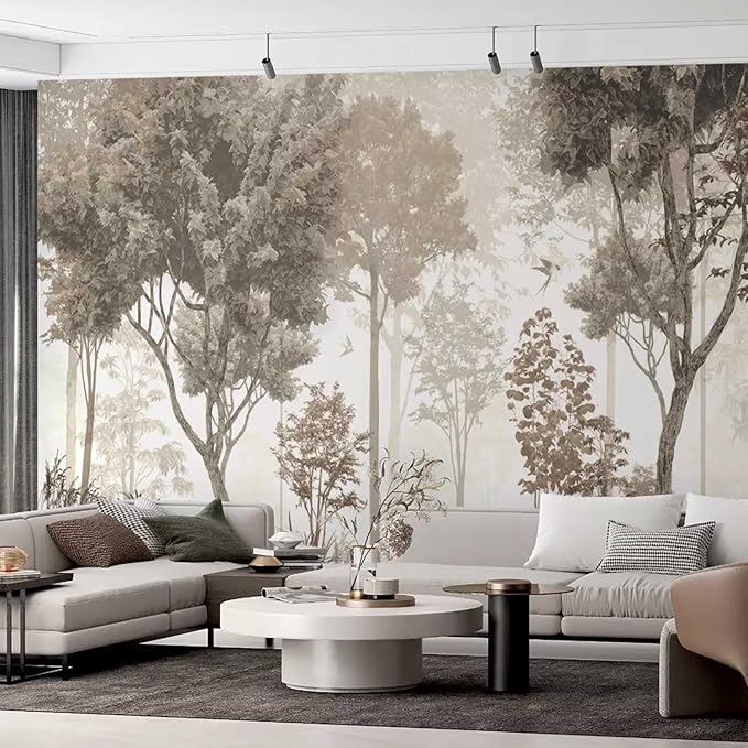 Floral Forest Wall Murals Peel and Stick Forest murals Removable Waterproof Large Wallpaper for Living Room Bedroom (Color-11, 137×98 inch)