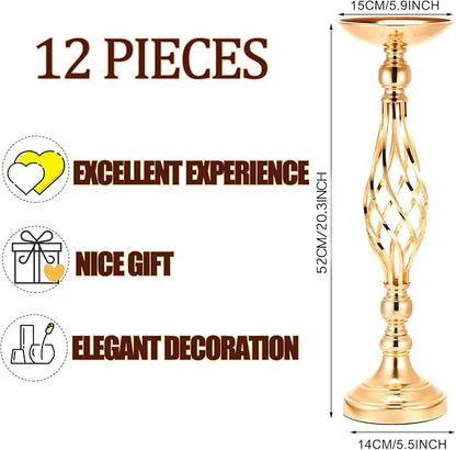 12Pcs Large Wedding Centerpiece Table Decorations Tall Metal Flower Arrangement Stand Elegant Flower Gold Vases for Centerpieces Candle Holder for Tables Wedding Party Ceremony Birthday Event Decor