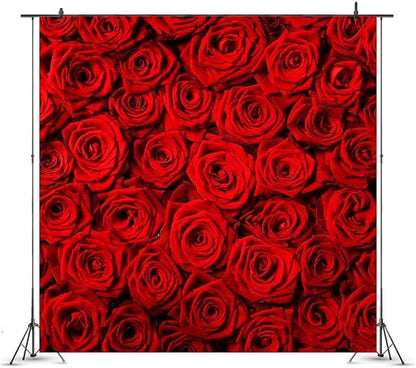 Avezano Valentine's Day Backdrop Rose Flower Wall Photo Background Red Rose Wedding Bridal Shower Photography Backdrop Mother's Day Birthday Party Dessert Table Banner (6x6ft)