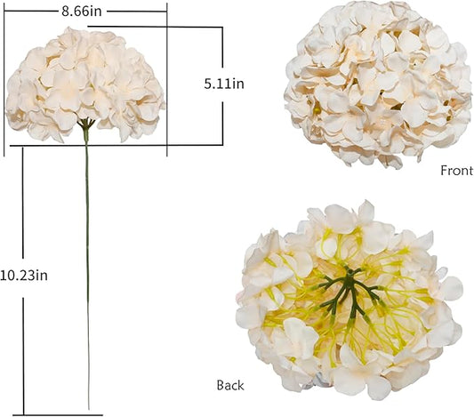DuHouse Hydrangea Silk Flowers Large Artificial Flowers with Stem Fake Champagne Flower Heads for Wedding Centerpiece Home Decor Pack of 6