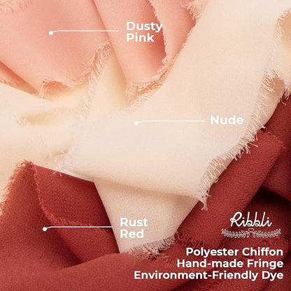 Ribbli Champagne Chiffon Ribbon 1-1/2 inch x 20 Yard Handmade Fringe Chiffon, Nude Silk Ribbon for Wedding Invitations, Bridal Bouquets Wrapping, Flower Arrangement Decoration