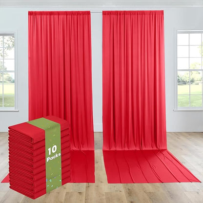 PartyVillage 50ft×15ft ChrismasRed Backdrop Curtain for Wedding Parties, 10 Panels Wrinkle Free 15 FT Long Polyester Photo Backdrop Drapes Back Drop Cloth for Birthday Photography Background