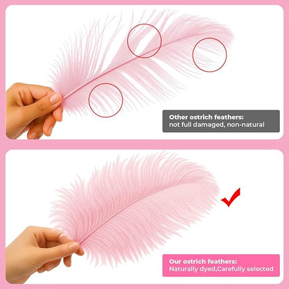 Piokio 20 pcs Natural Light Pink Ostrich Feathers 12-14 inch(30-35 cm) Bulk for Wedding Party Centerpieces and DIY Clothes Decoration, Gatsby Decorations