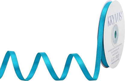 Premium Double Faced Turquoise Blue Satin Polyester Ribbon, 1/4 Inch X 25 Yards, Perfect for Gift Wrapping, Crafts, Wedding Decor, Special Occasions