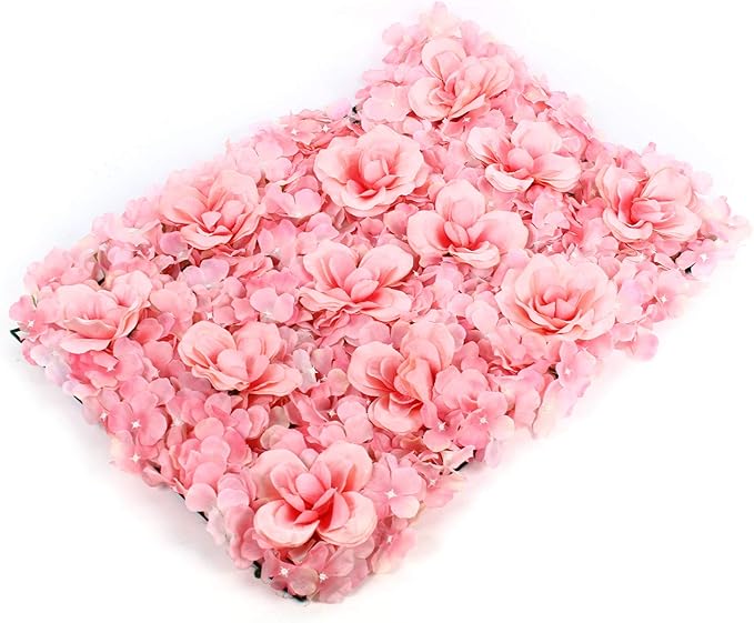 Artificial Flower Wall Panels, Silk Wedding Flower Wall Backdrop Panel, 3D Floral Panel Artificial Floral Wall Mat Flower Screen for Photo Party Wedding Wall Background Decor (12PCS Pink)