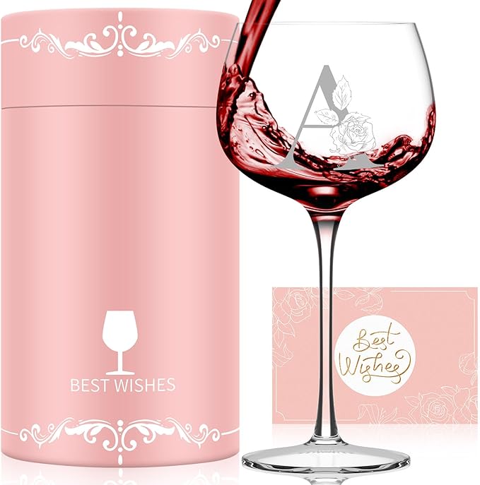Personalized Gifts for Women, Monogrammed A-Z Wine Glass Customized Gift, Unique Christmas Birthday Gifts for Women Her Mom Friend Sister Wife Daughter Nurse (A)