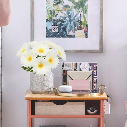 White Small Flowers 11.8” Fake Daisies 8 Pcs PU Gerbera Daisy Artificial Flowers for Vase Wedding Party DIY Office Home Living Room Decor