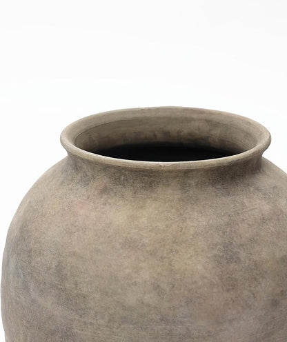 LuxenHome Rustic Ceramic Vase, 12.4" Tall Terracotta Pot with Earthy Gray-Brown Finish, Vintage Pottery for Dining Table Living Room Decor, Farmhouse Flower Vase for Entry Way Table Home Decor