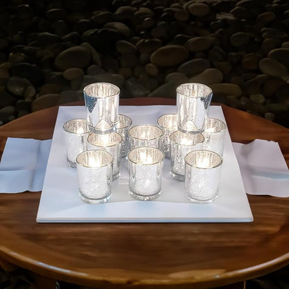 WGV Silver Speckled Tea Light Votive Candle Holder 2.2x2.75, Small Tiny Utility Cylinder Mercury Glass Vase, Home Accent Decor, 24 Pieces