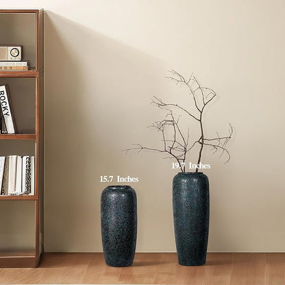 Rustic Ceramic Tall Vase,15.7 Inch Large Pottery Farmhouse Decor Floor Vase for Living Room Entryway Table Centerpiece Decor,Vintage Terracotta Vases,Wedding Gift,Green