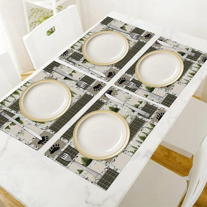 Forest Bear Moose Place Mats Set of 4 Pine Tree Wild Animal Kitchen Dining Table Mat for Indoor Outdoor Decorations 12 X 18 Inch 4 PCS, Style-19