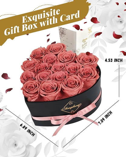 16 Flowers Forever Preserved Roses in Heart Box, Preserved Flowers Womens Birthday Gifts for Women Mothers Rose Gift for Her Romantic Eternal Real Rose for Women Mom Wife