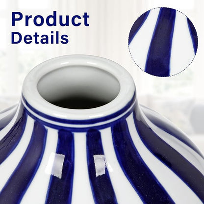 Hollyone Blue and White Vase Porcelain Vases Stripe Small Chinoiserie Vase Classic Ceramic Chinese Floral Vases for Bedroom Living Room Console Table Accent Shelf Tabletop Decor