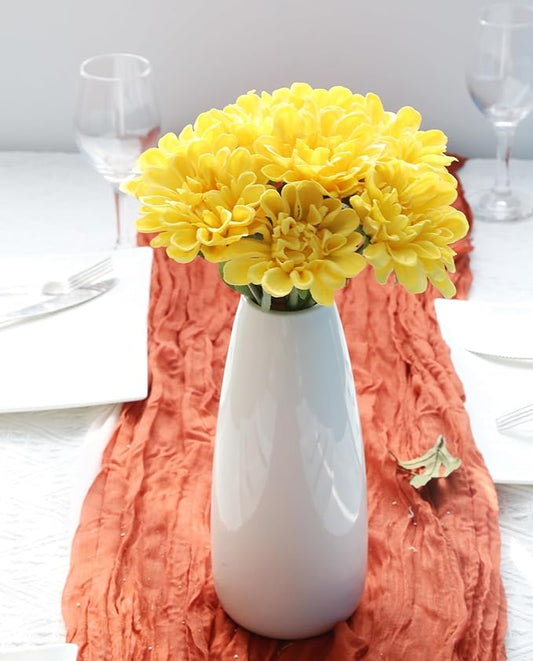 IPOPU Faux Chrysanthemum Flowers 10pcs PU Dahlia Flowers 13inch Artificial Yellow Chrysanthemum Flower Fake Mums Flower for Home Wedding Office Table Centerpiece Floral Arrangement Decor(Yellow)