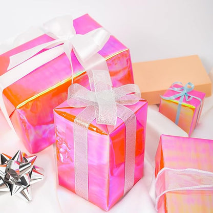 Yarcony Holographic Wrapping Paper Roll - 17Inch x 33Feet - Elegant Metallic Iridescent Red Shimmering Hologram Foil Textures Christmas Gift Wrap Paper for Birthday, Parties, Birthday, Wedding