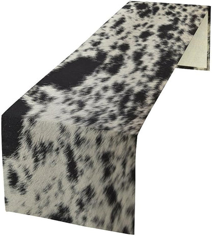 Cow Skin Print Table Runner, Rustic Country Farmhouse Animal Fur Skin Western Farm Black Cowhide Print Dinner Runner Table Decoration for Home Kitchen Dining 13x36in