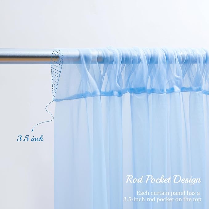 10x10ft Baby Blue Tulle Backdrop Curtain with Lights String for Parites, Sheer Backdrop Curtains for Wedding Baby Shower Birthday Party Photo Shoot Decorations