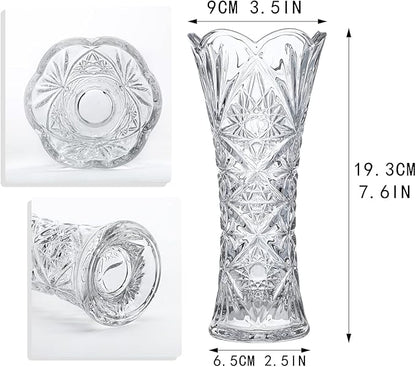Kanpura 7.6" Clear Glass Flower Vase,Thickened Crystal Glass Vase for Flowers & Christmas Decor,Sunflower Design (1 Piece)