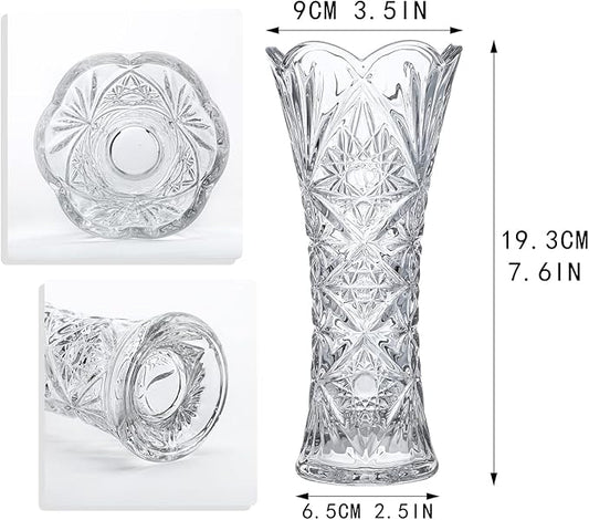 Kanpura 7.6" Clear Glass Flower Vase,Thickened Crystal Glass Vase for Flowers & Christmas Decor,Sunflower Design (1 Piece)