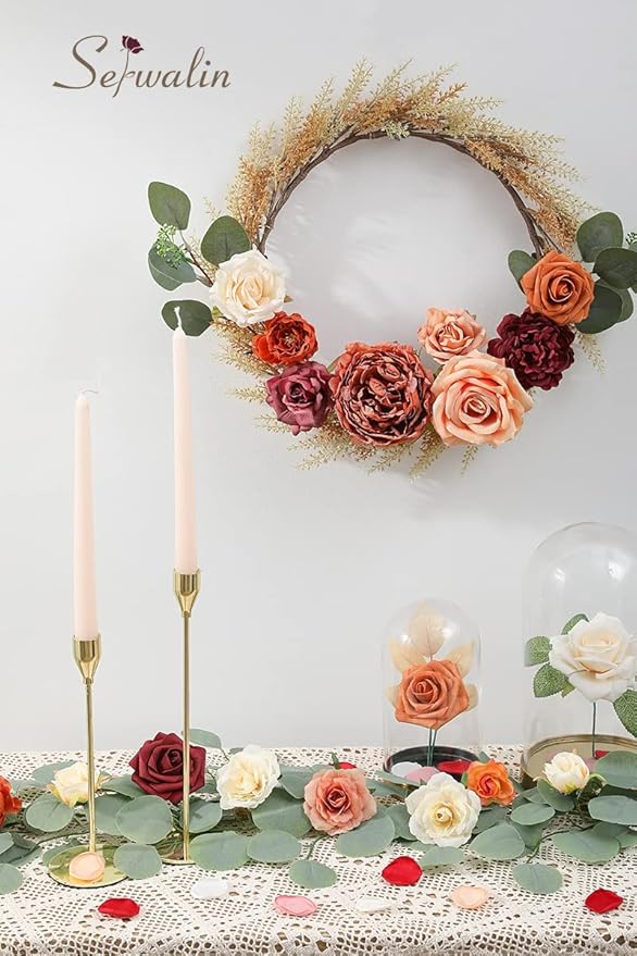 Serwalin 2PC Artificial Flowers Orange Marigold Flowers Fall Flowers Fake Wedding Flowers Cake Flowers for DIY Wedding Bouquets Bridal Shower Centerpieces Floral Arrangements Decor