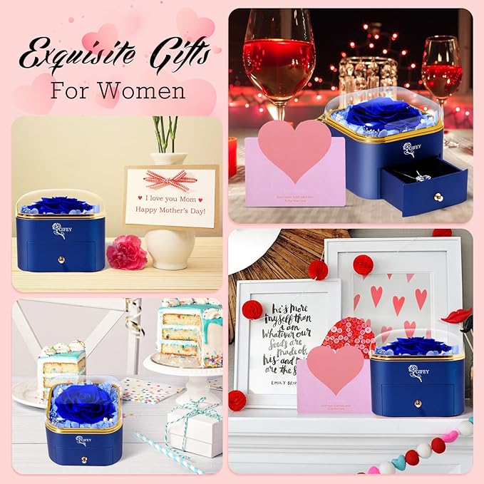 Christmas Birthday Gifts for Women,Preserved Blue Rose with I Love You Necklace,Preserved Flowers Gifts for Mom Girlfriend Women Wife Gifts Idea on Birthday Anniversary Christmas Valentines Day