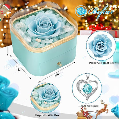 Beferr Christmas Day Rose Gifts for Mom Women Birthday Gifts Preserved Real Rose with Necklace Eternal Roses Forever Flowers for Delivery Prime Thanksgiving Flower Gifts for Grandma Wife Daughter Sister